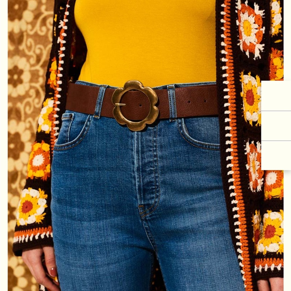 NWOT Hippie Shake Brown and Gold Flower Belt, medium